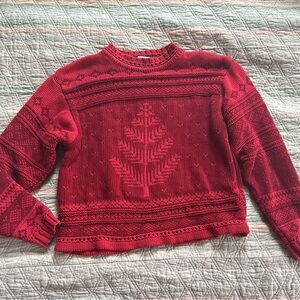Red Knit Sweater with Tree Design